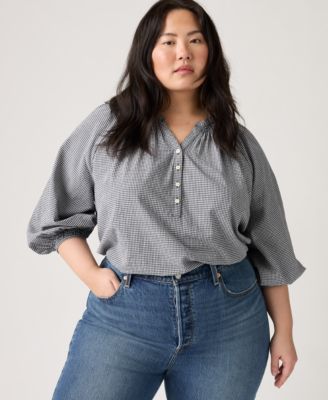 Plus Size V-Neck Chambray Relaxed-Fit Reverie Cotton Top