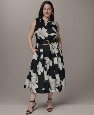 Plus Size Sleeveless Belted Midi Dress
