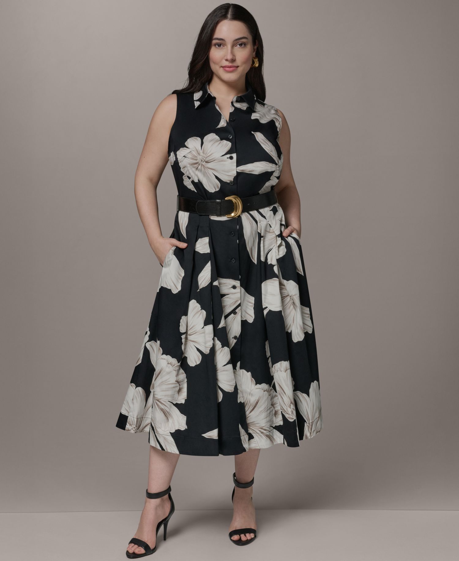 Plus Size Sleeveless Belted Midi Dress