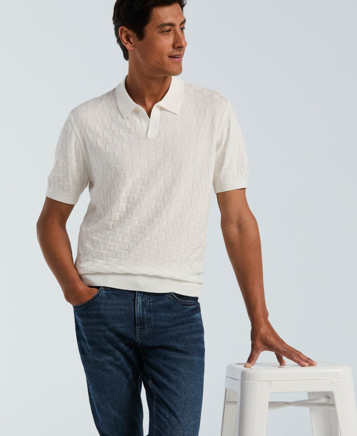 Men's Checker Texture Open Polo Sweater