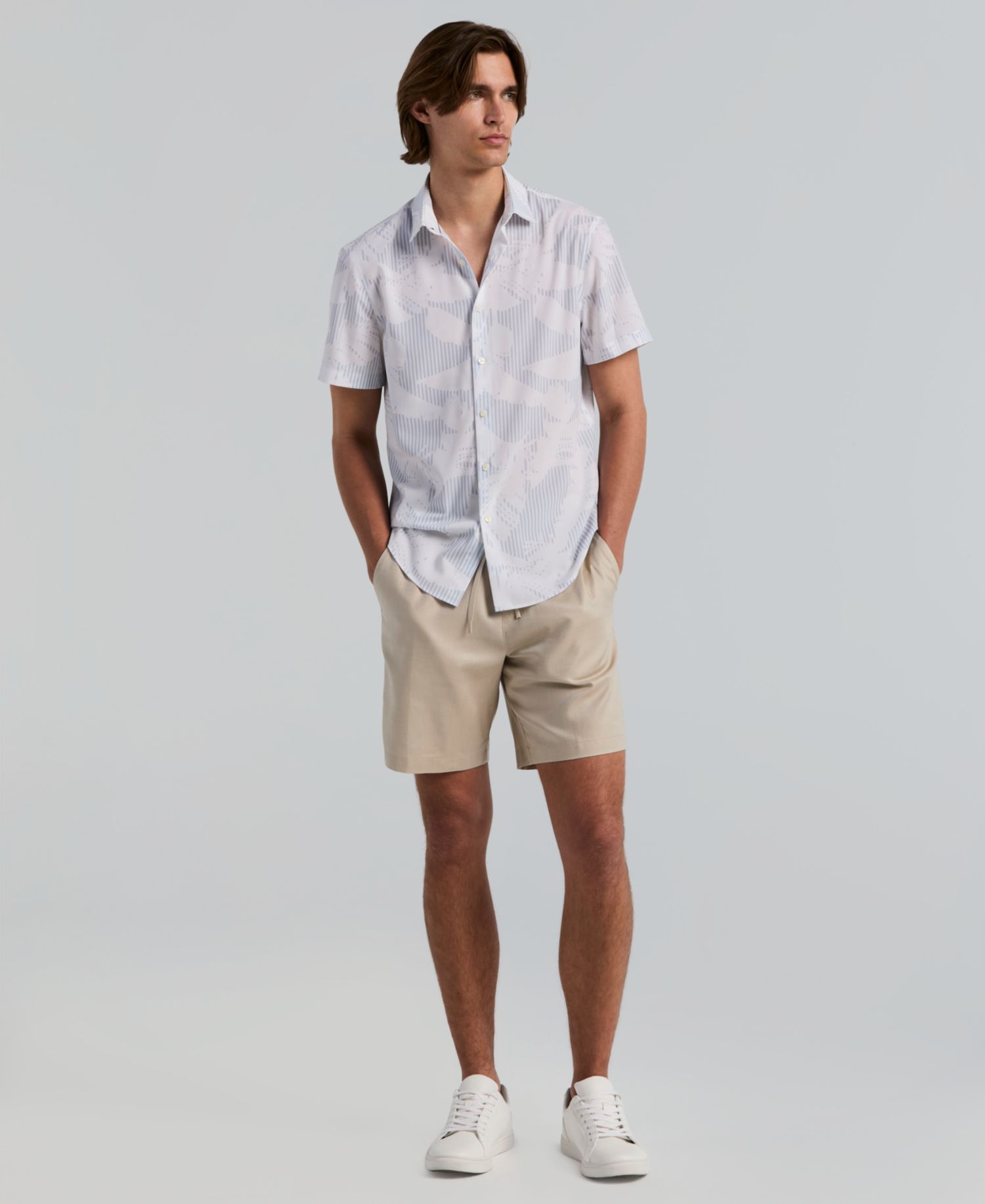 Men's Slim-Fit Feather Print Short-Sleeve Shirt
