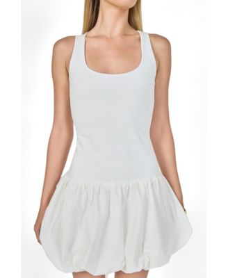 Women's Mixed Media Scoop Neck Blouson Mini Dress