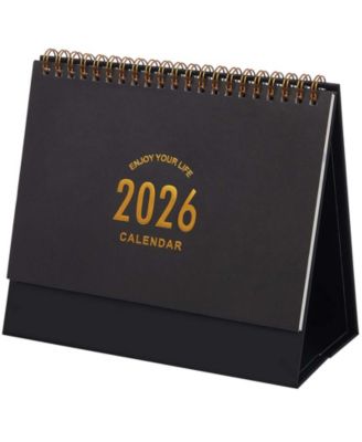 Desk Calendar 2026 Standing Flip Desktop Metal Ring Twin-wire Binding Monthly Home Office