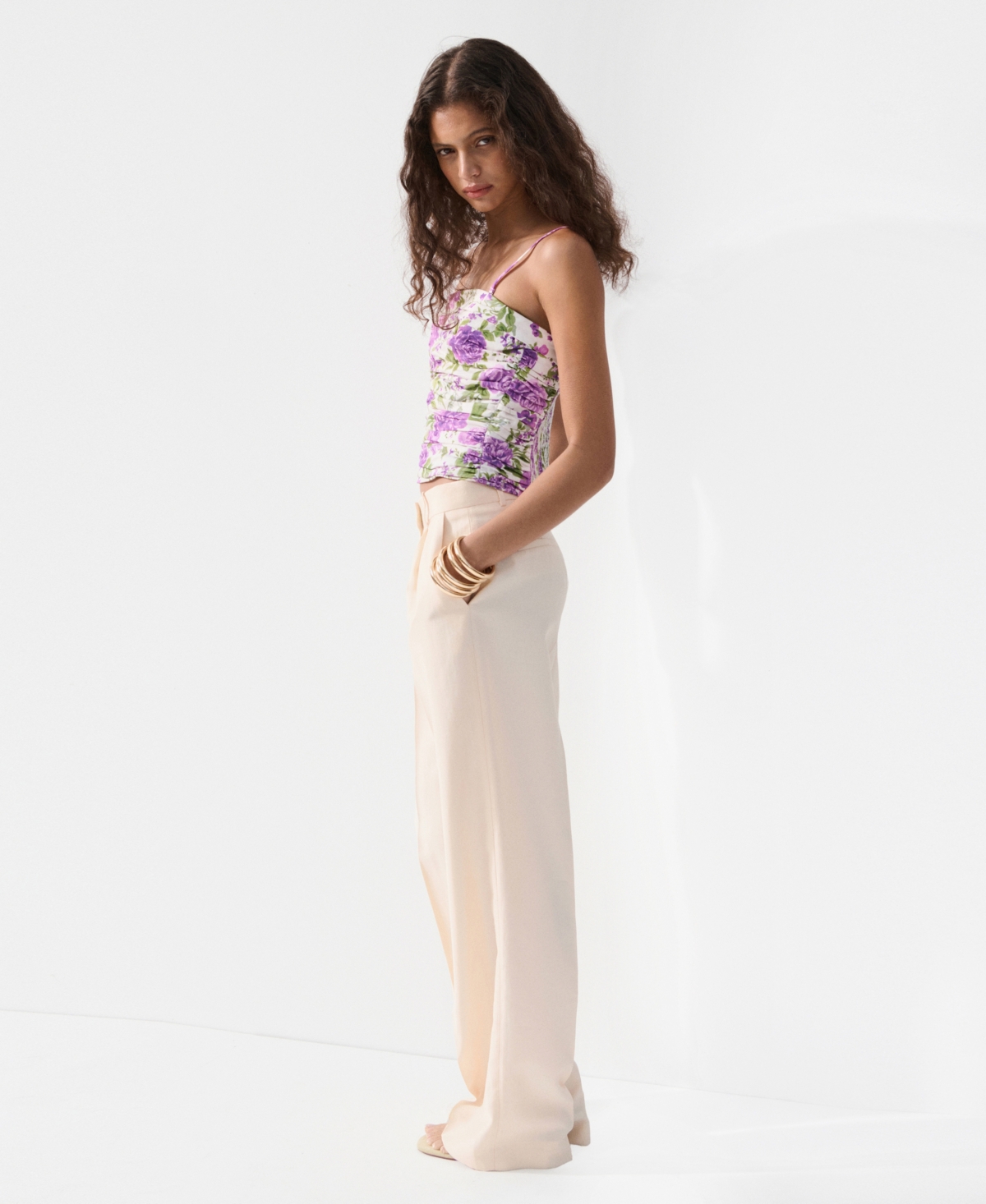 Mango Women's Floral Strapless Top