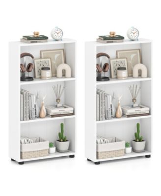 2PCS Bookshelf 3-Tier Bookcase w/Anti-Tipping Kit for Living Room Home Office