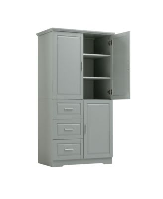 Tall and Wide Bathroom Office Storage Cabinet with Doors and Three Drawers