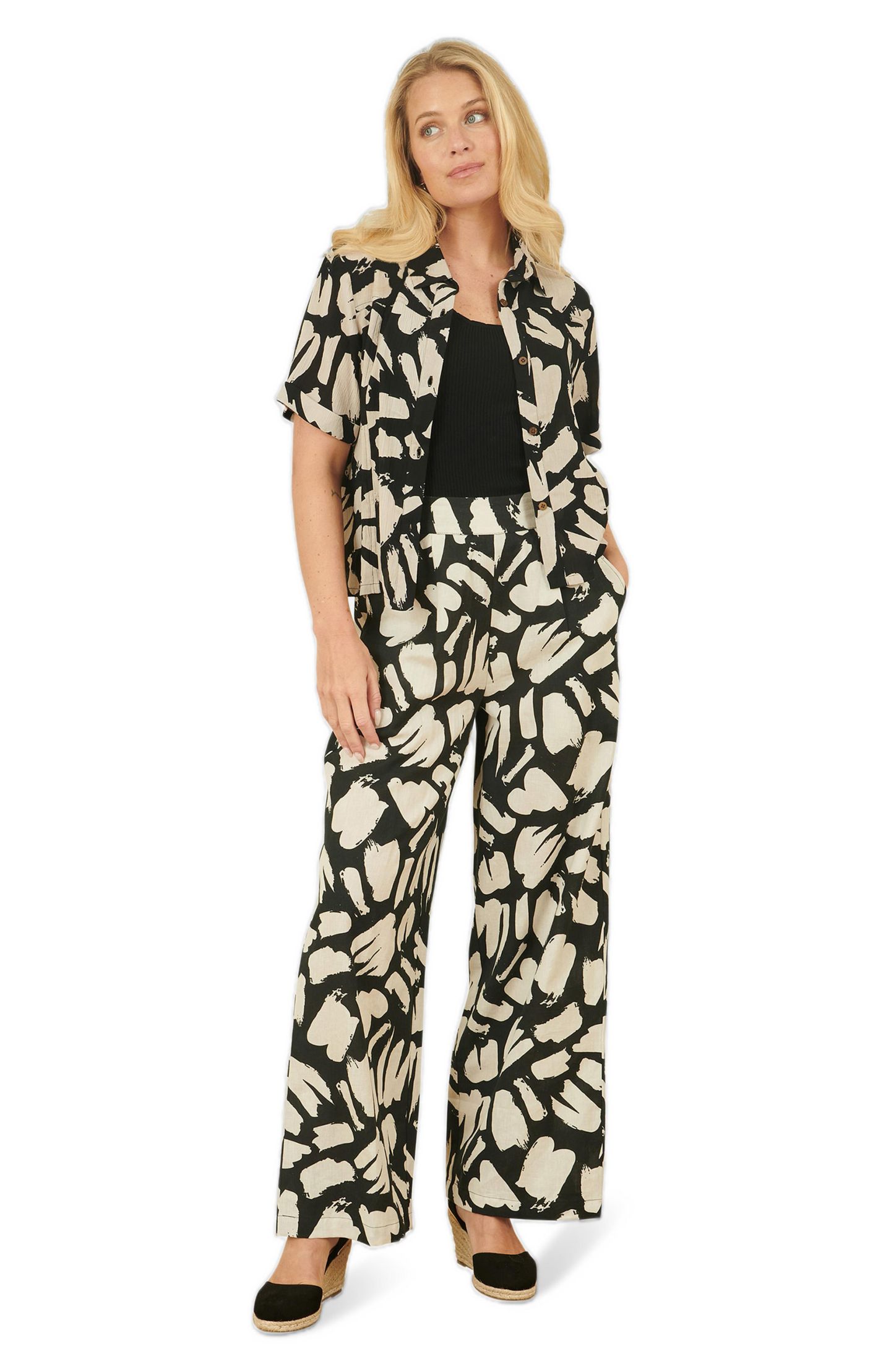Женские брюки Yumi High Waisted Printed Wide Leg, цвет: Чёрный — фото 2