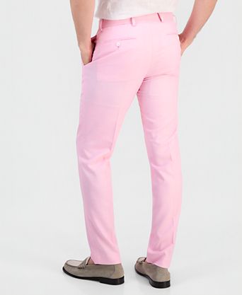 mens pink dress pants Lars Amadeus Men's Straight Fit Flat Front Chino Solid Color 28 sharper shirts Men's Pink Dress Pants |