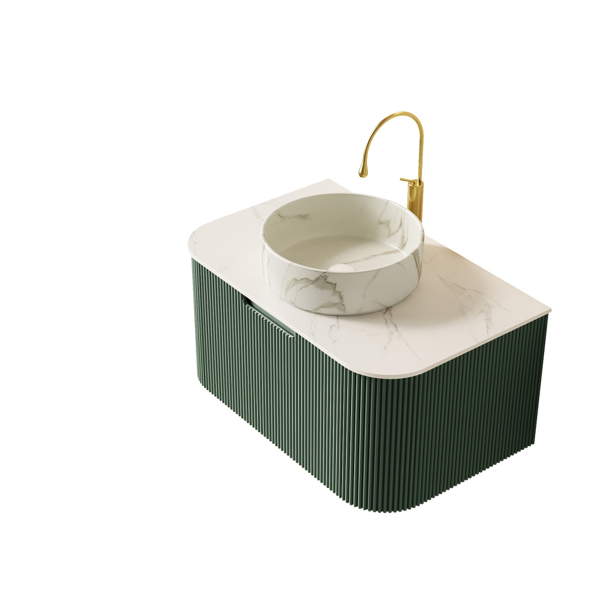 Sillysis Wall Mounted Bathroom Vanity with Sintered Stone Top, Round Ceramic Basin, Stripe Drawer Panel