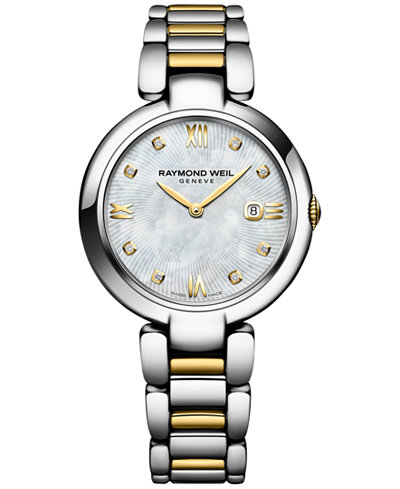Raymond Weil Women's Swiss Shine Diamond Accent Two-Tone PVD Stainless Steel Bracelet Watch with Interchangeable Black Satin Strap 32mm 1600-STP-00995