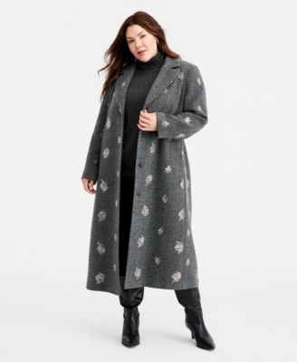 Plus Size Single-Breasted Sparkle Boucl&eacute; Maxi Coat