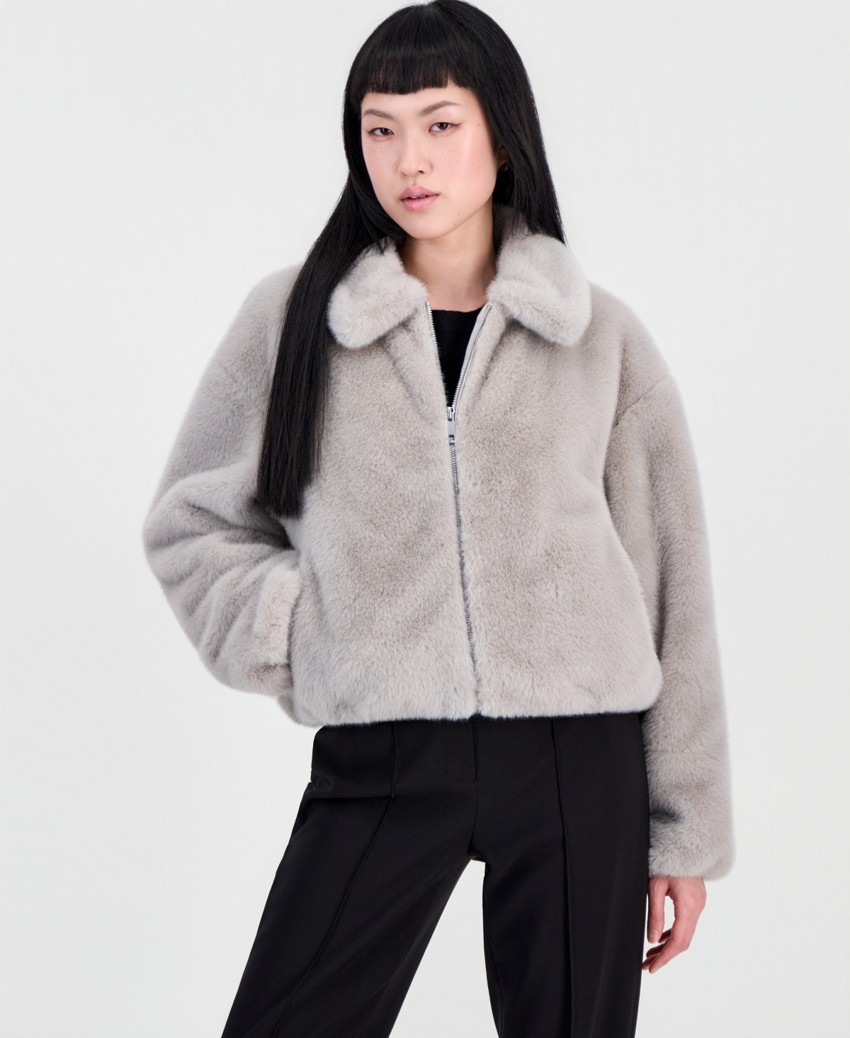 CeCe Women's Collared Faux-Fur Bomber Coat