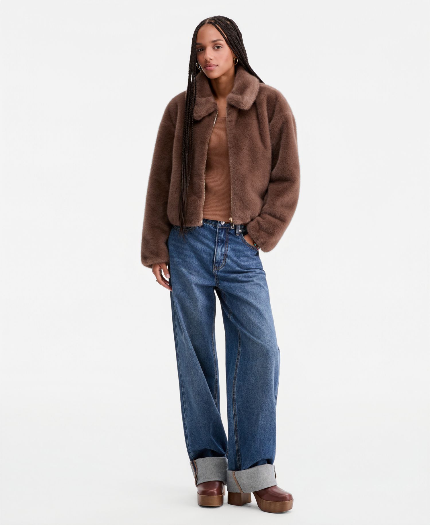 Women's Collared Faux-Fur Bomber Coat