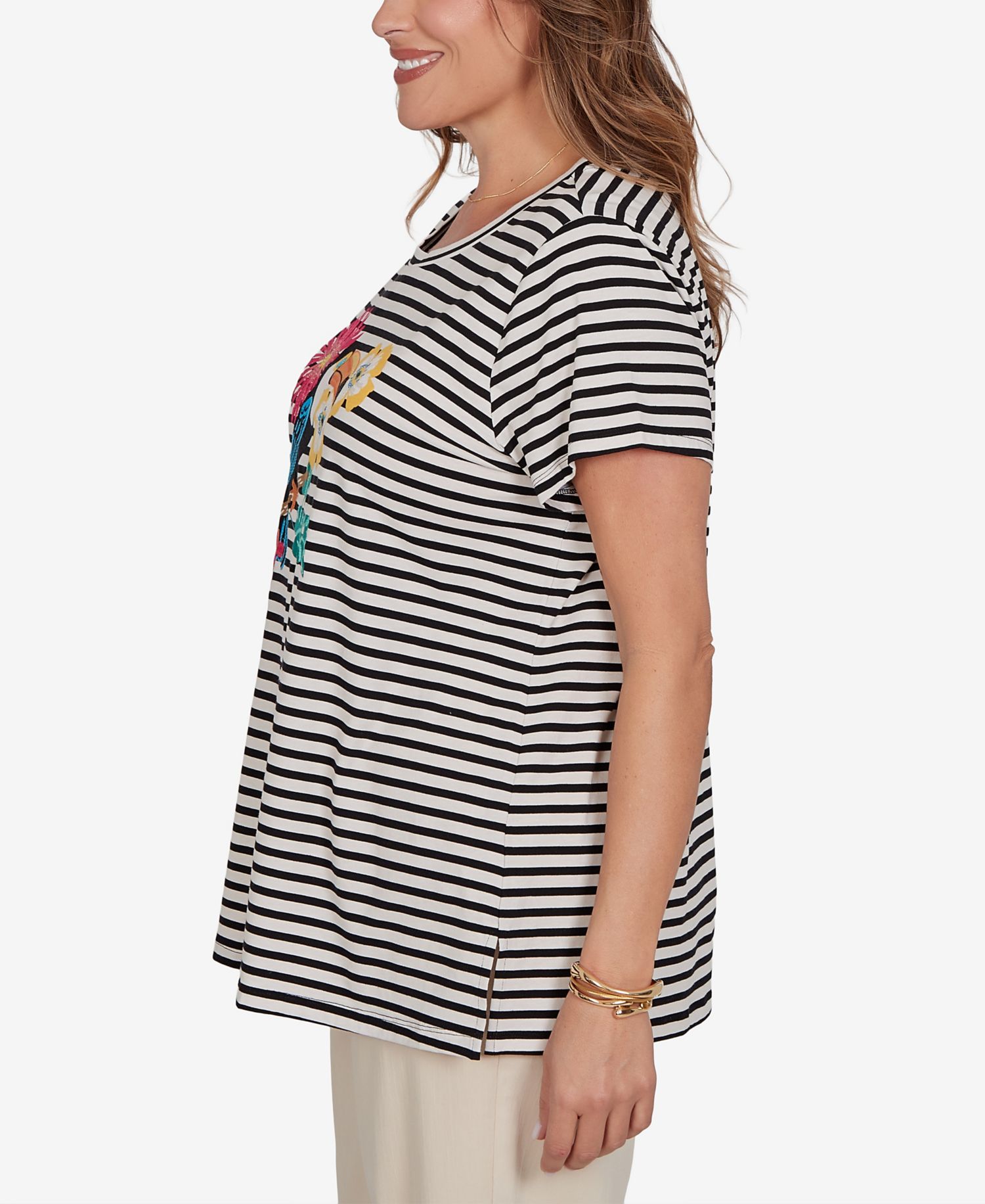 Plus Size Embellished Toucan Stripe Knit T-Shirt