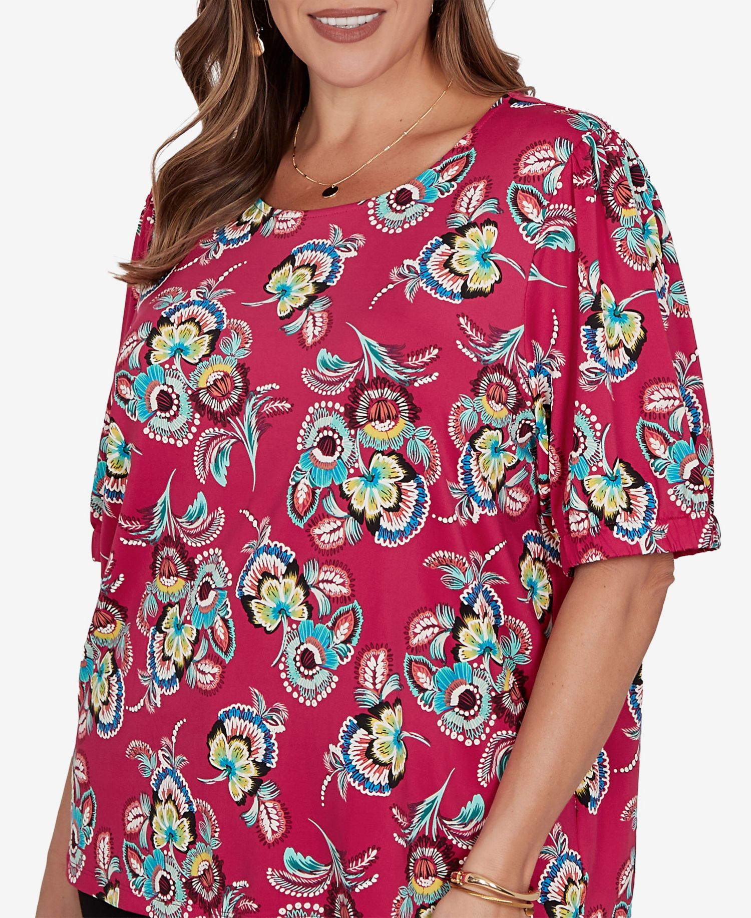 Plus Size Etched Floral Puff Print T-Shirt