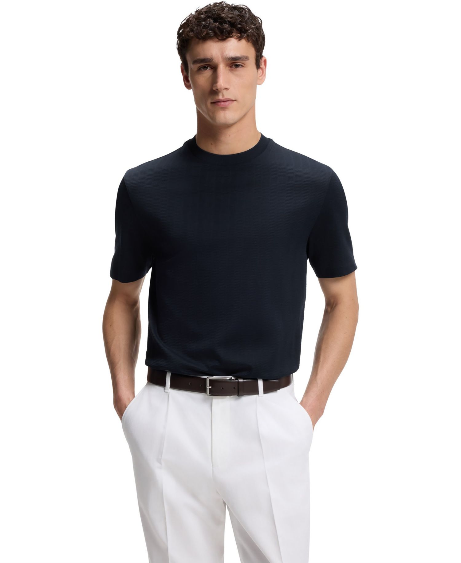 Men's Cotton Regular-Fit Jacquard Structure T-Shirt