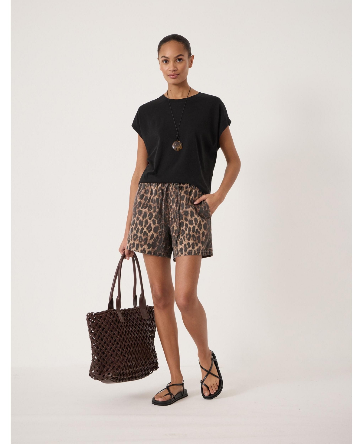 Hush Women's Betty Leopard Pull On Denim Shorts