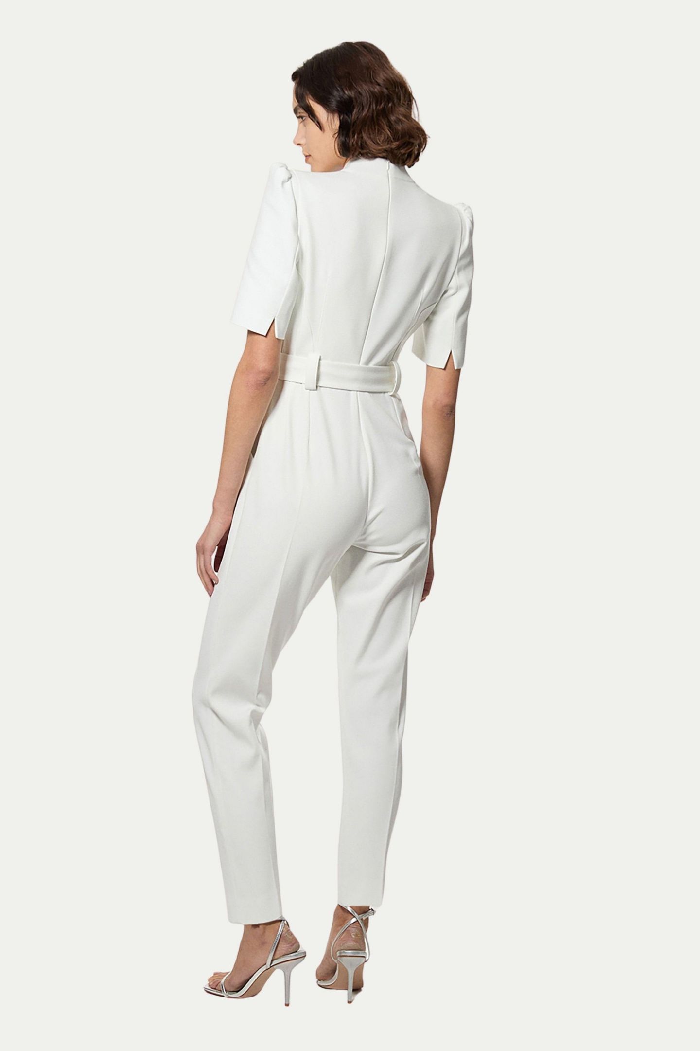 Женский комбинезон Karen Millen Structured Crepe Forever Belted Jumpsuit, цвет: Слоновая кость — фото 4