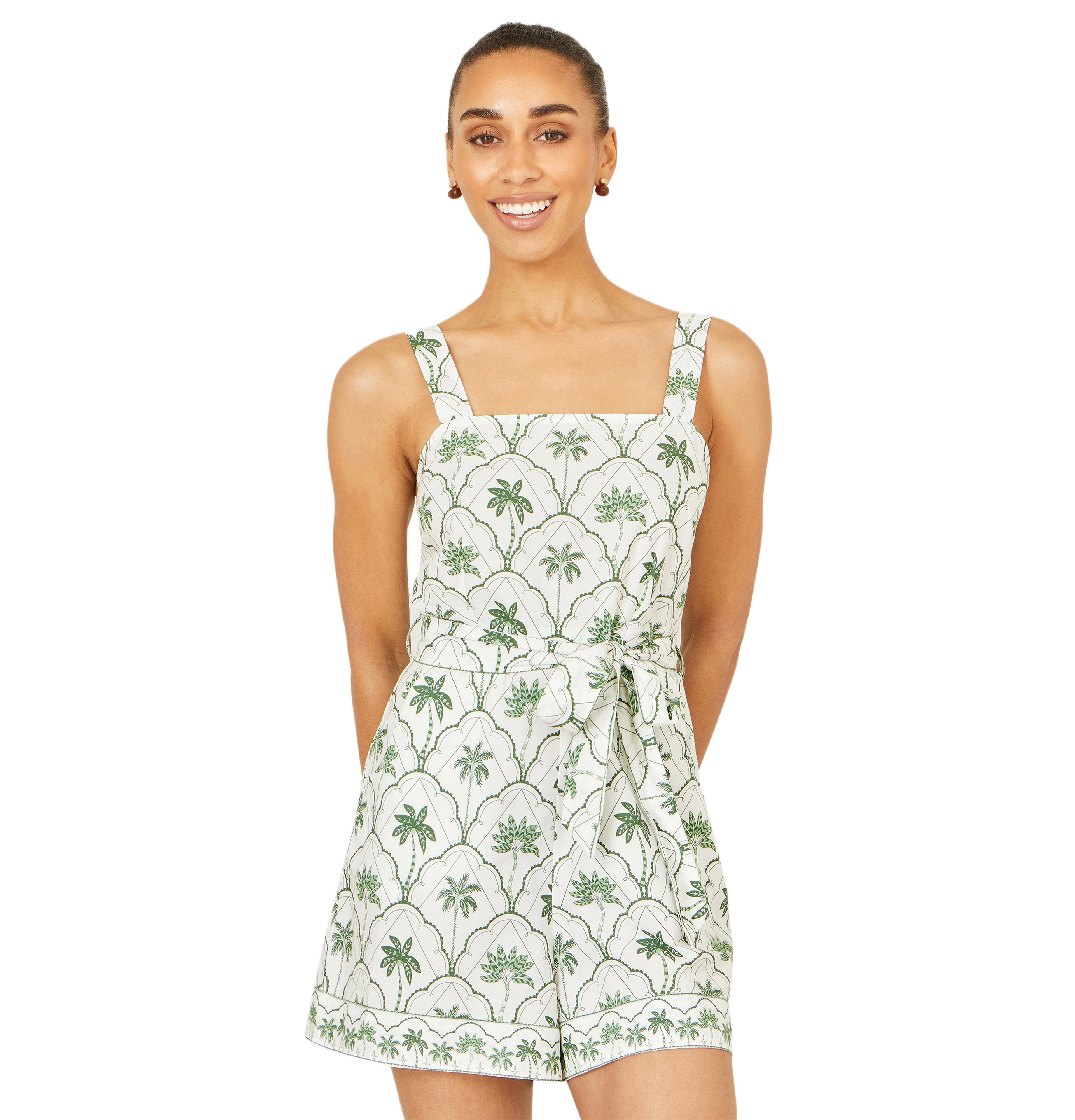 Yumi Women's Palm Print Cotton Playsuit