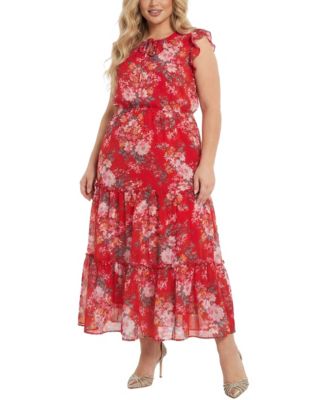 Plus Size Flutter-Sleeve Tiered Dress