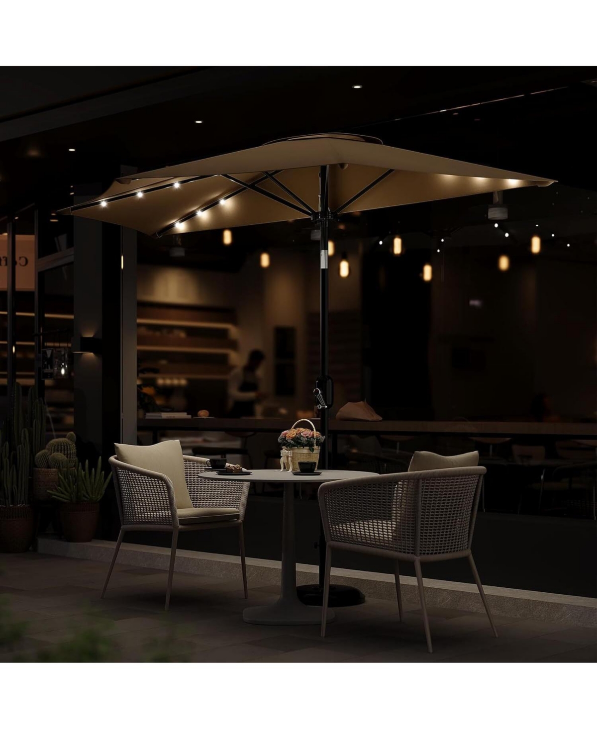 gaomon 9FT Half Patio Umbrella with Smooth Crank Lift, Shade Canopy for Patio, Backyard, Garden with Led Lights (No Base)