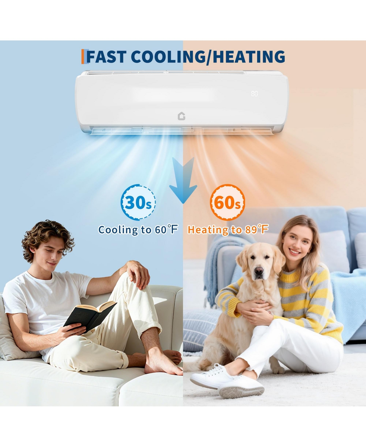 Xo 9000 Btu Mini Split Ac and Heat Pump, 19 SEER2 Ductless Inverter System, Cools and Heats 450 Sq. Ft, Complete Kit, Quiet Operation