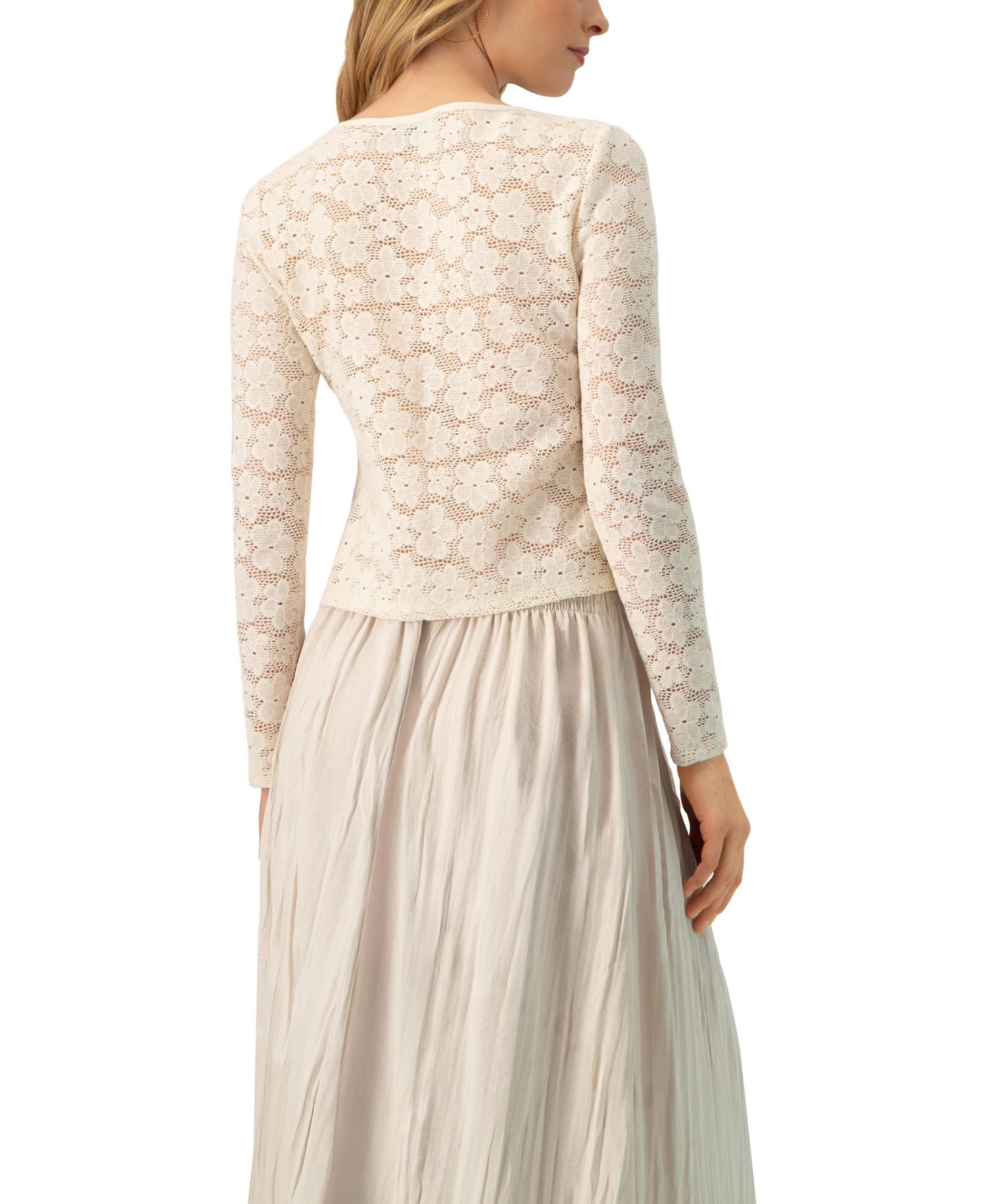 Women's Long Sleeve Knitted Lace Straight Blouse