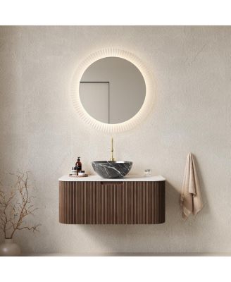 Wall Mounted Bathroom Vanity with Artificial Marble Top, Ceramic Basin, Soft Close Drawer, Pre-assembled