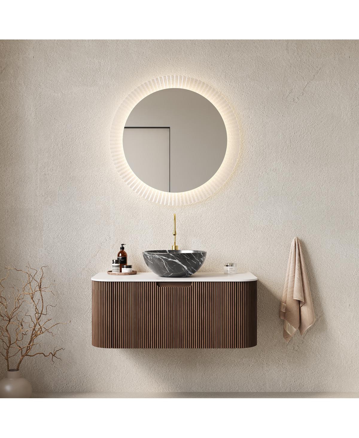 Sillysis Wall Mounted Bathroom Vanity with Artificial Marble Top, Ceramic Basin, Soft Close Drawer
