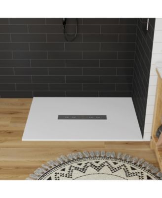 Low-Profile SMC Shower Base with Non-Slip SMC Solid Surface, Reversible Drain and SMC Cover