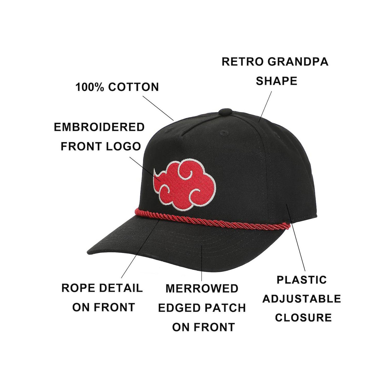 Men's Embroidered Akatsuki Cloud Black Retro Grandpa Snapback Hat