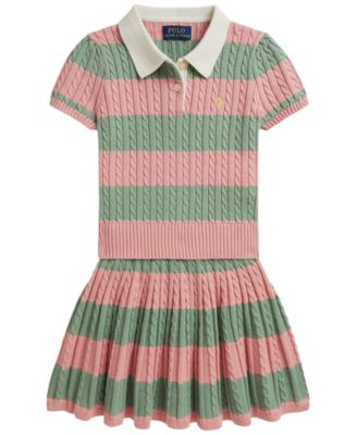 Girls' 2T-6X Striped Short-Sleeve Sweater and Skirt, 2-Piece Set