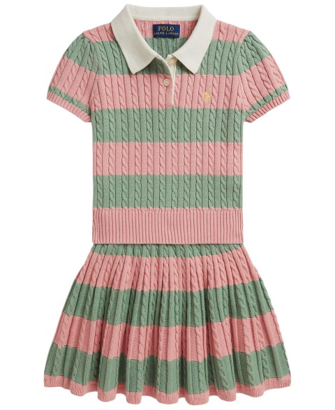 Polo Ralph Lauren Girls' 2T-6X Striped Short-Sleeve Sweater and Skirt, 2-Piece Set