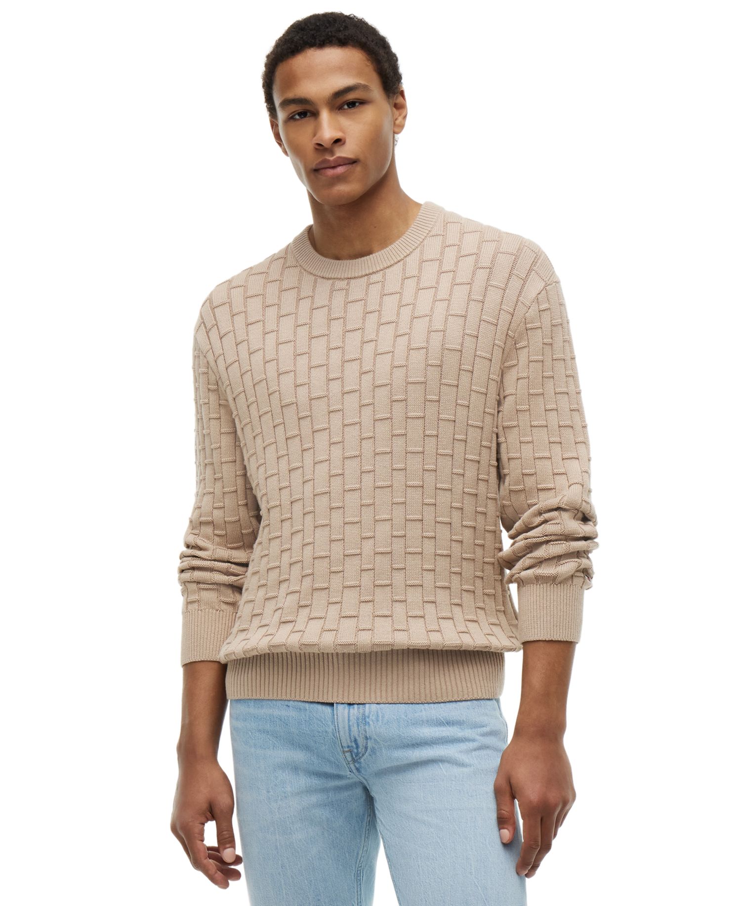 Men's Mock Cable Crewneck Sweater