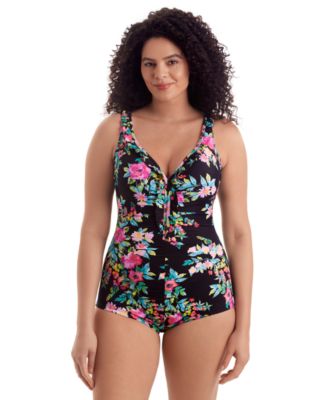 Women's V-Neck Printed One-Piece Swimsuit