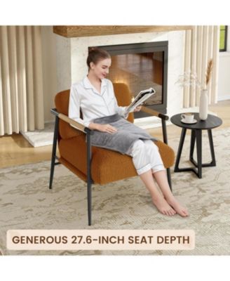 Modern Accent Chair, Comfy Chair with Metal Frame Wooden Armrest, Cozy Reading Chair with Soft Cushion for Bedroom