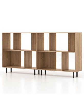 2 Piece 4 Cubby Open Bookcase 3 Tier Freestanding Bookshelf with Detachable Metal Legs