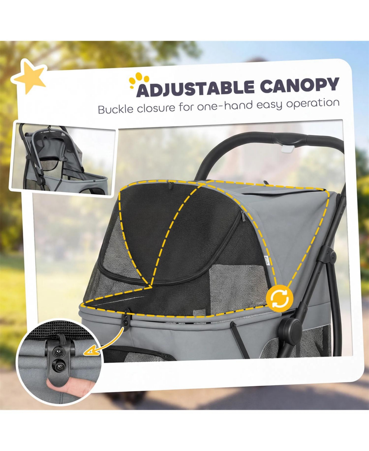 Zeus & Ruta 3 Wheel Cat Stroller with Easy One-Click Fold, Mesh Window, Washable Pad