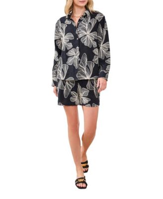 Women's Embroidered Crosshatch Button Top