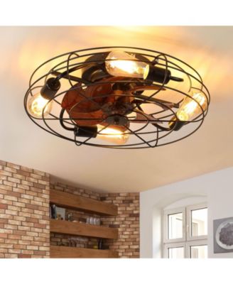 20' inch Caged Ceiling Fan With Light, Low Profile Ceiling Fan With Remote Control