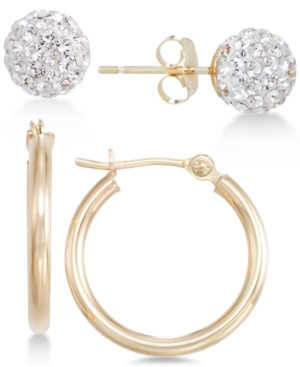 image of 2-Pc. Set Crystal Fireball Stud and Polished Hoop Earrings in 10k Gold