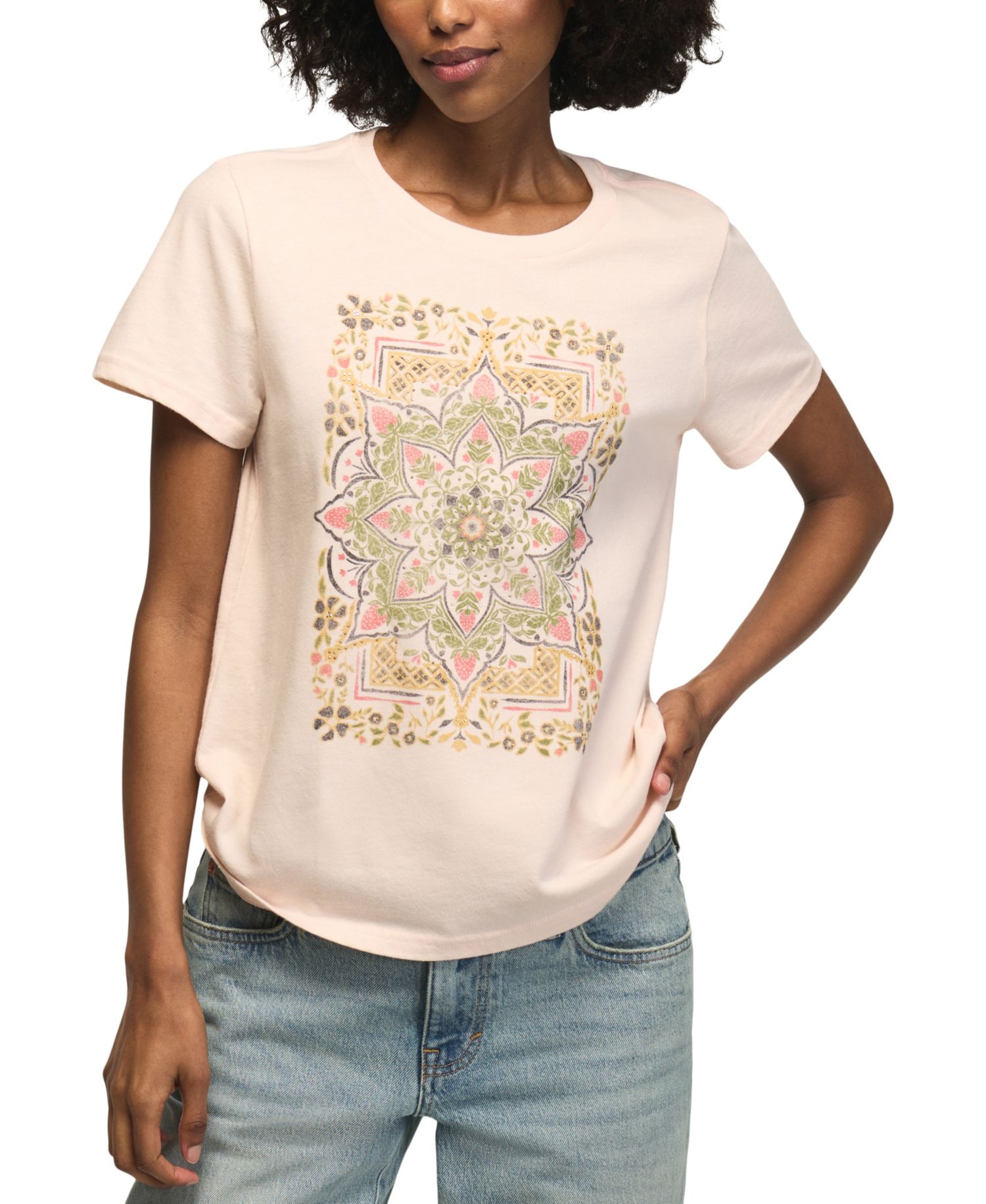 Women's Strawberry Mandala Printed Classic Crewneck T-Shirt