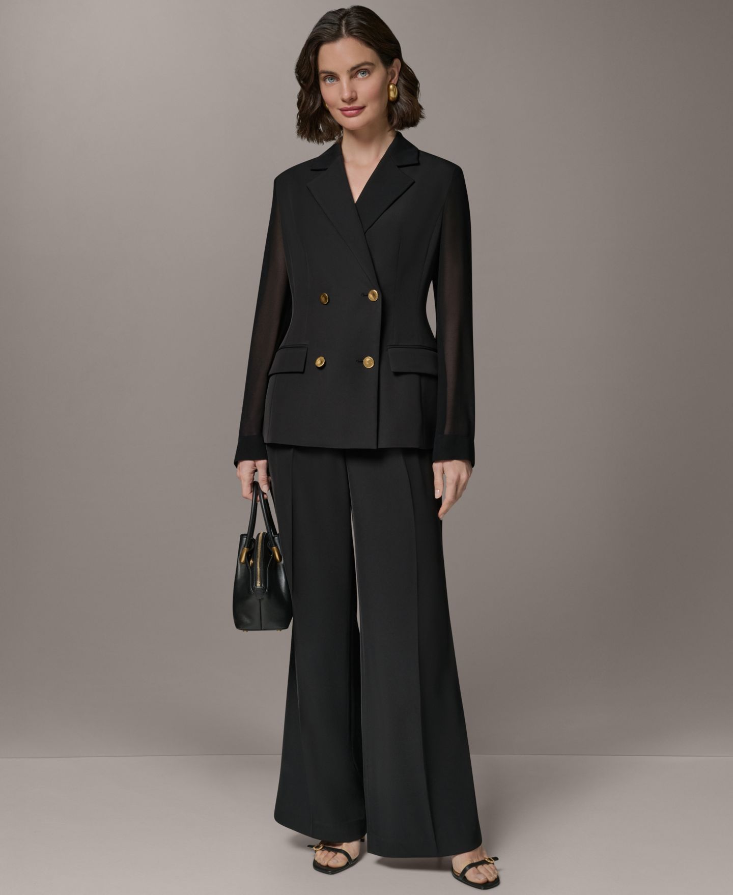 Женский пиджак Donna Karan New York Petite Double-Breasted Long-Sleeve Blazer, цвет: Чёрный — фото 6