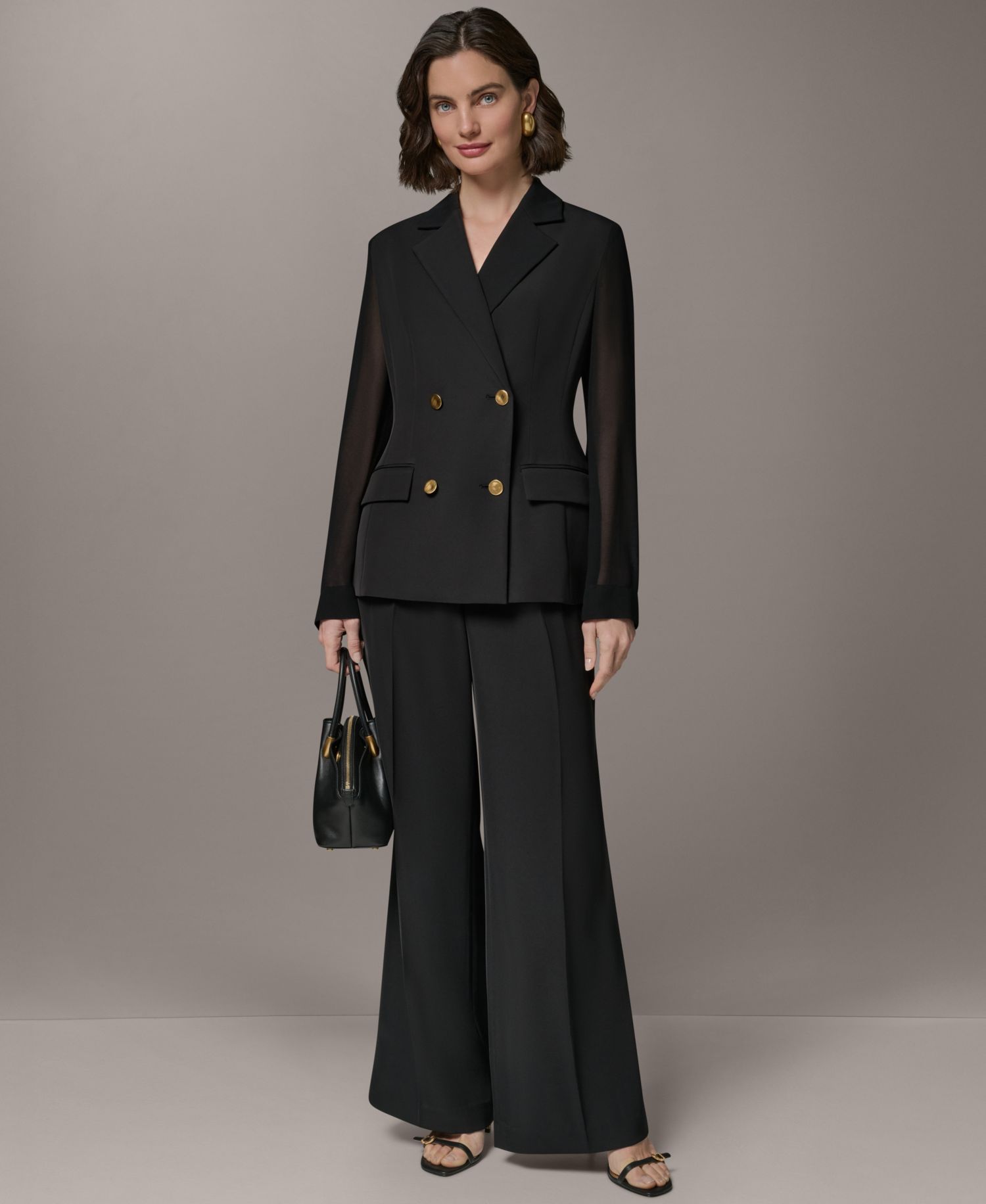 Petite Double-Breasted Long-Sleeve Blazer