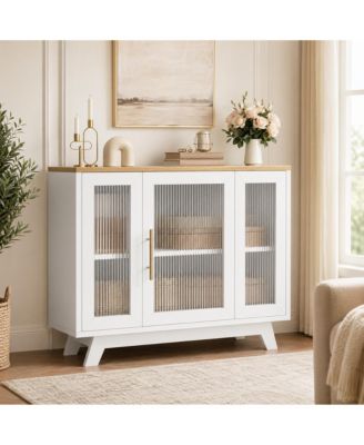Fluted Glass Door Entryway Cabinet with 3 Drawers and Adjustable Shelf, Modern Chic Storage Console with Spacious Top, Easy Assembly