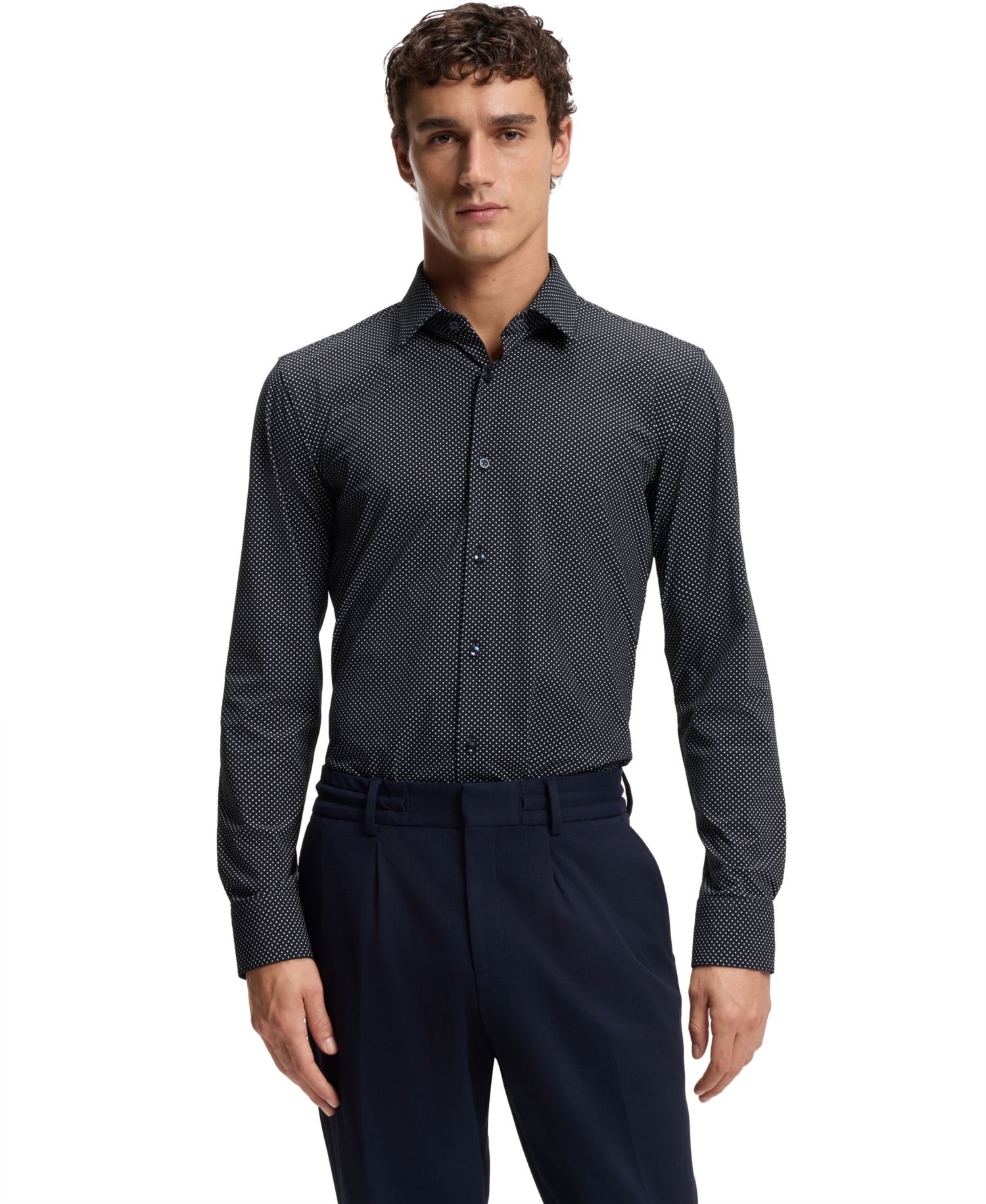 Men's Printed Performance-Stretch Jersey Slim-Fit Dress Shirt
