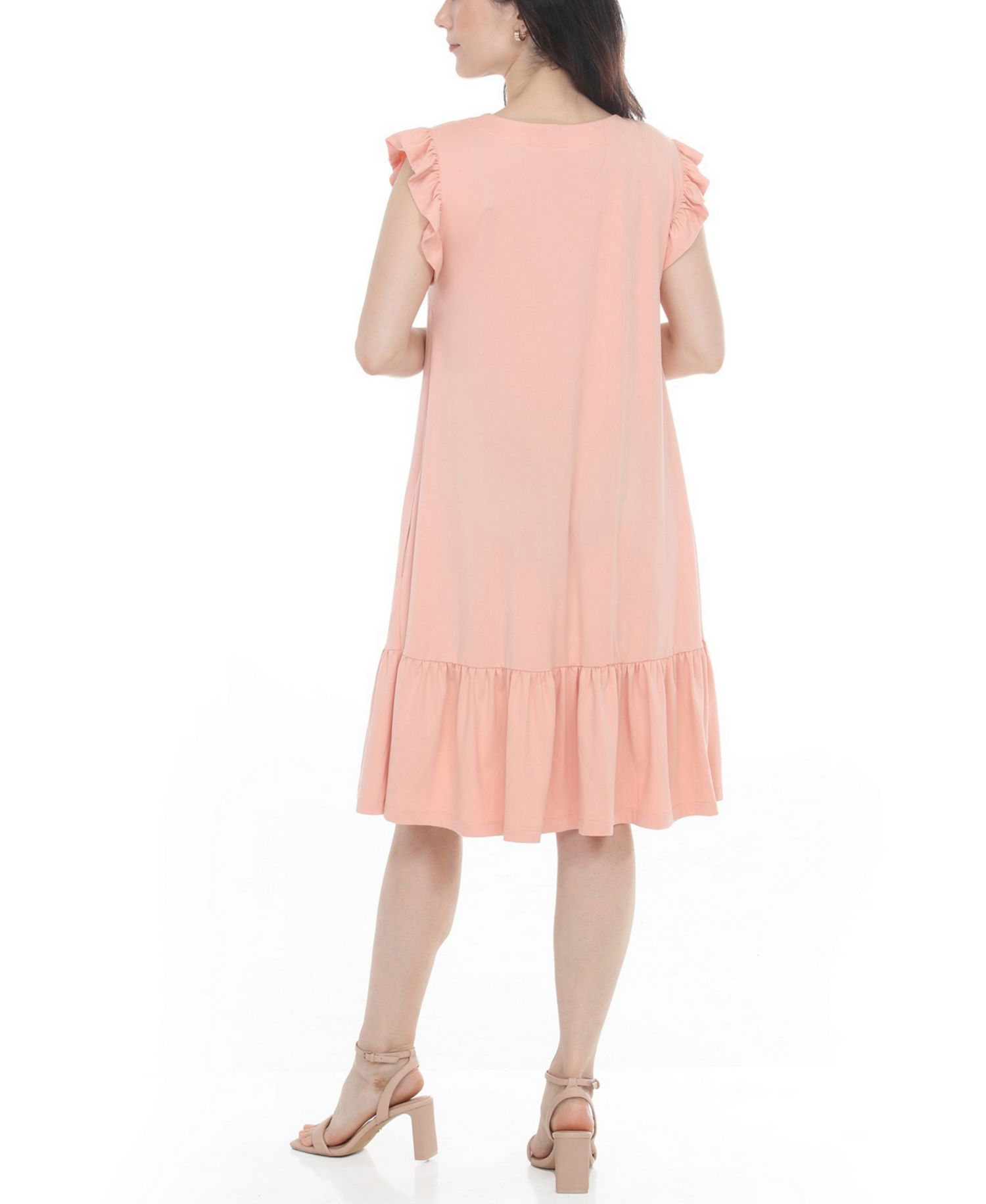 Women's Flutter-Sleeve Button-Front Tiered Maternity Dress