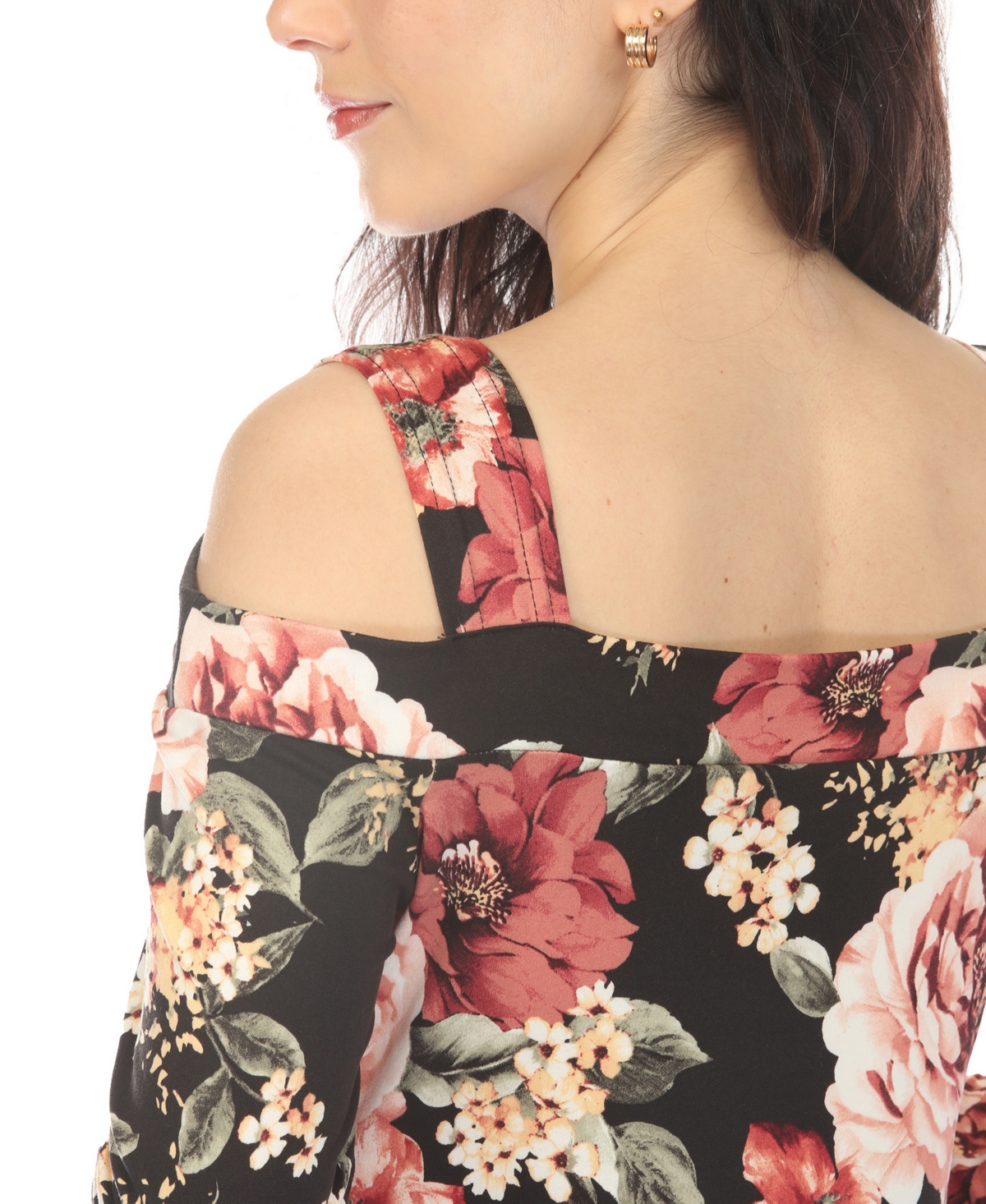 White Mark Women's Cold Shoulder Floral Print Maternity Dress