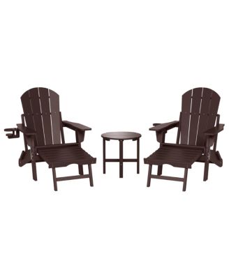 3-Piece Outdoor Folding Adjustable Adirondack Chair with Cup Holder and Hideaway Ottoman and 18" Side Table
