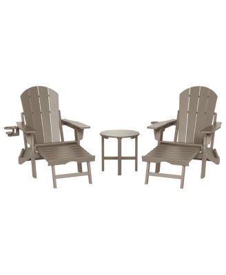 3-Piece Outdoor Folding Adjustable Adirondack Chair with Cup Holder and Hideaway Ottoman and 18" Side Table